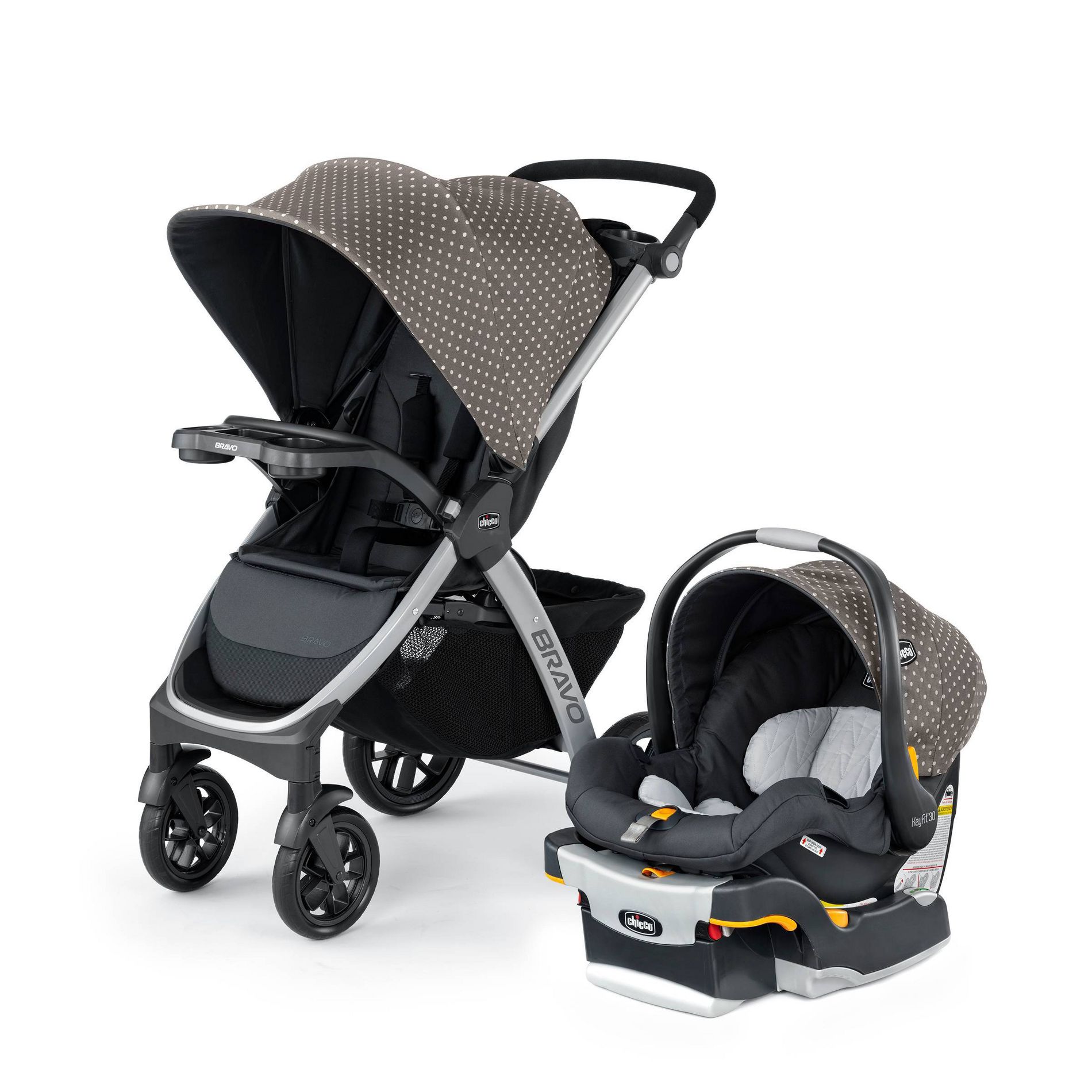 Chicco Bravo 3-in-1 Quick-Fold Trio Travel System - Calla: Adjustable Handle, One-Hand Fold, EVA Tires, Metal Frame