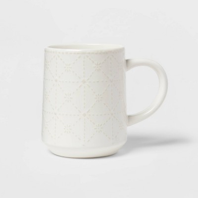 19oz Stoneware Tile Pattern Glazed Mug White - Threshold™