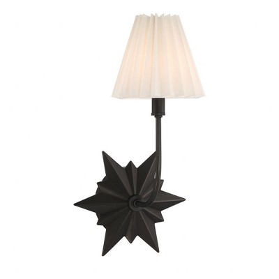 Black Tourmaline 1-Light Sconce with White Pleated Shade