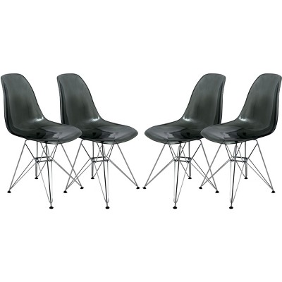 LeisureMod 5-Piece Dining Set 35" Round Dining Table in Black Iron - 4 ABS Plastic Side Chair in Chrome