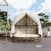 59.8'' Canopy Daybed Outdoor Wicker Patio Solarium Beds, Sunbed with Canopy, Colorful Pillows and Beige Cushions – Maison Boucle - 2 of 4