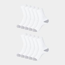 Hanes Women's Extended Size Cushioned 10pk Crew Socks - White 8-12: Midweight Knit, Reinforced Heel & Toe, Stretch Fabric