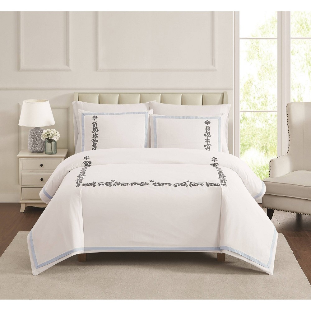 Photos - Bed Linen 3pc Queen Cordelia Embroidered Comforter Set White - Charisma