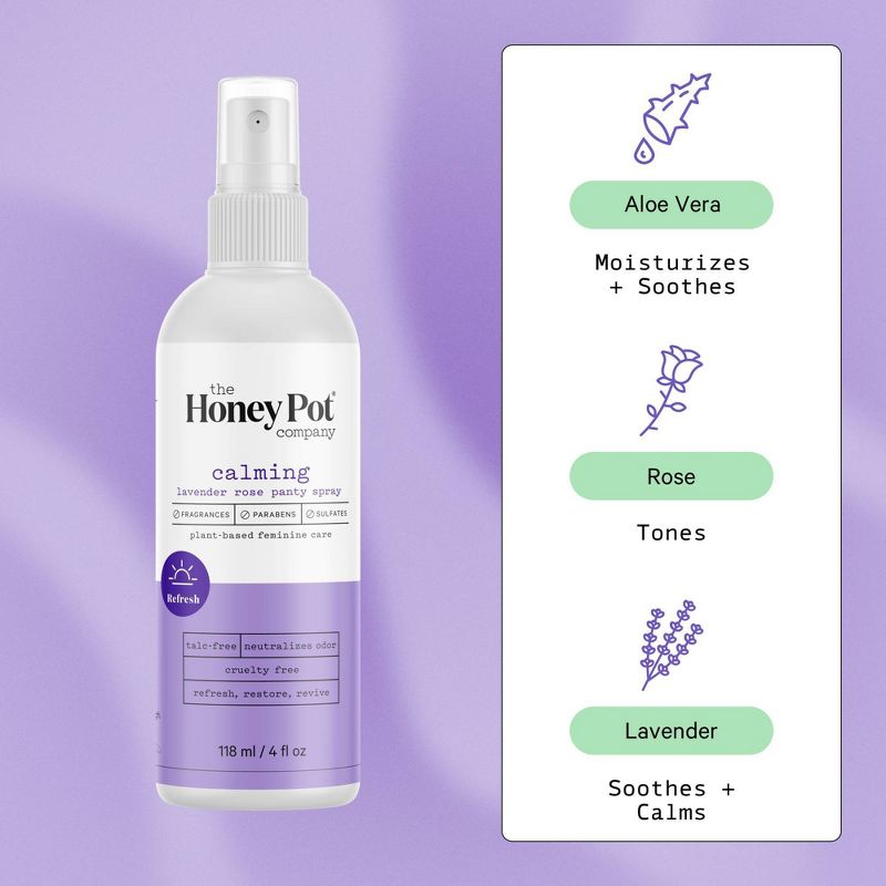 The Honey Pot Company, Refreshing Lavender Rose Panty and Body Plant-Derived Deodorant Spray - 4 fl oz, 4 of 13