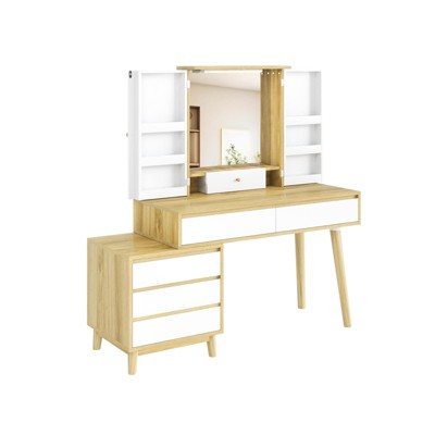 Vanity Desk, Makeup Vanity Table with 6 Drawers & Storage Shelves, 47'' Dressing Table for Bedroom