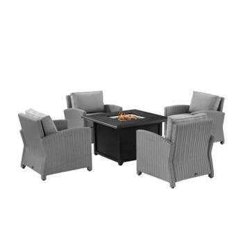 Bradenton 5pc Wicker Conversation Set with Fire Table - Gray - Crosley