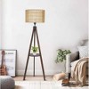 Fortune Candy 59'' Tall Boho Tripod Floor Lamp with Shelves, Mid-Century Modern Wood Standing Lamp with Rattan and Fabric Shades for Home - 2 of 4