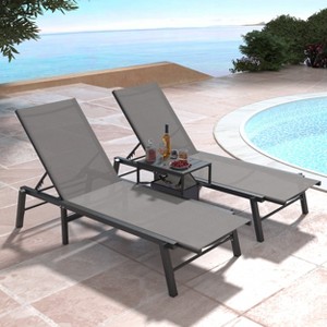Brafabhome Patio Chaise Lounge with 5-Postion Adjustable Backrest, Aluminum Pool Loungers with Side Table & Insulated Cooler Bag for Poolside Garden - 1 of 4
