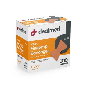 Dealmed Fabric Fingertip Flexible Adhesive Bandages   100 Count (12 Pack) Bandages with Non-Stick Pad, Latex Free, Wound Care for First Aid Kit, - 1 of 1