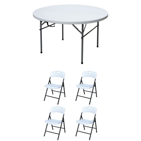 Plastic Development Group 4 Foot Round Fold In Half Folding Banquet Table And 4 Pack Of Outdoor Plastic Folding Party Chair White Target