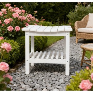 Waterproof Storage Shelf Bench, White HDPE Shower Stool with Handle & Non-Slip Pads for Indoor Outdoor Bathroom-3irtyhousy - 1 of 4