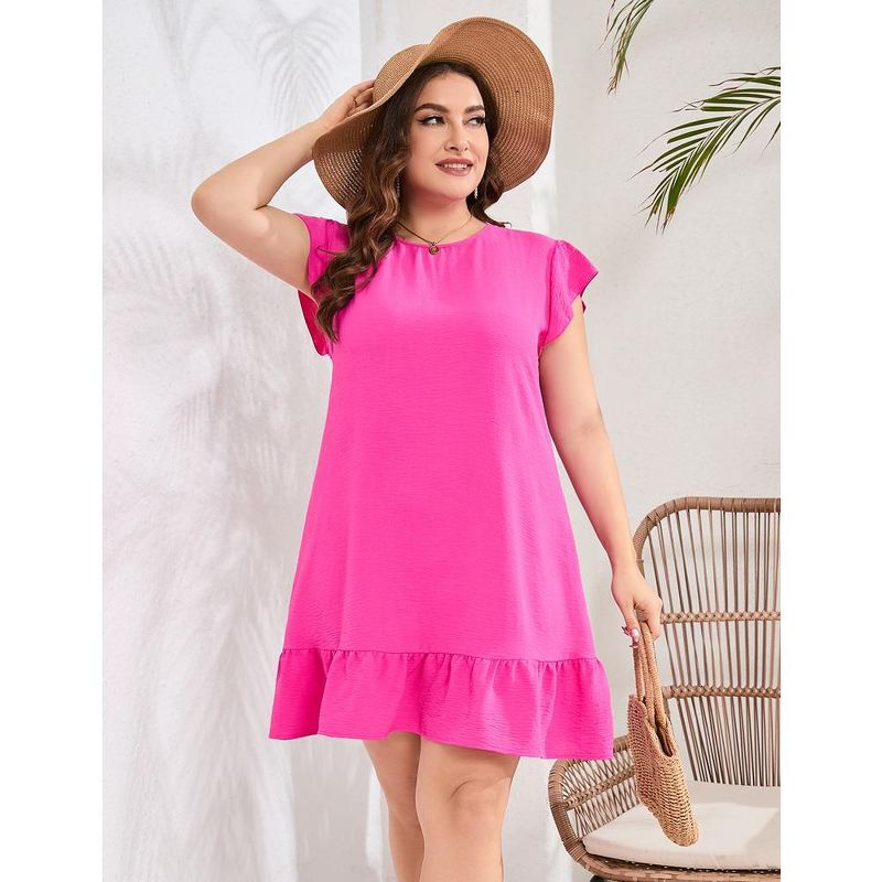 Women's Plus Size Babydoll Mini Dress Flutter Sleeve Flowy Shift Short Dress, 3 of 9