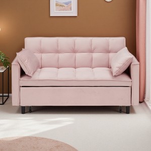 55" Green Velvet 3-in-1 Convertible Sofa Bed with Curved Back & Storage - 1 of 4