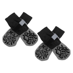 Unique Bargains Pet Socks for Dogs with Reflective Adjustable Tapes Black Gray 4 Pcs - 1 of 4