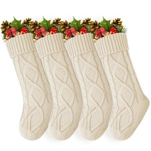 Swtroom 4 Pack Christmas Stockings, Knitted Stocking for Holiday Christmas Party Family Decorations White - 1 of 4