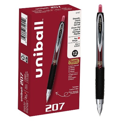 uni-ball uniball 207 Retractable Gel Pens Micro Point 0.5mm Red Ink Dozen (61257)