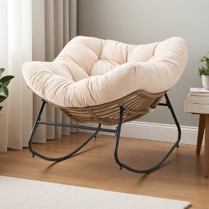 Chenille Rocking Chair with Metal Frame and Ergonomic Design - 1 of 3