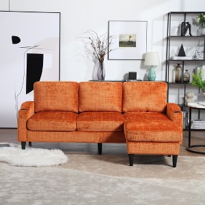VASIP 3-Seater Sectional Sofa with Storage Ottoman,Chenille Fabric Sectional Couch with Side Pocket,Cup Holders, for Living Room,Beige - 1 of 4