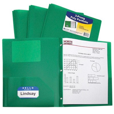 C-Line Poly Portfolio Folder with Prongs, 2-Pocket, Green, pk of 25