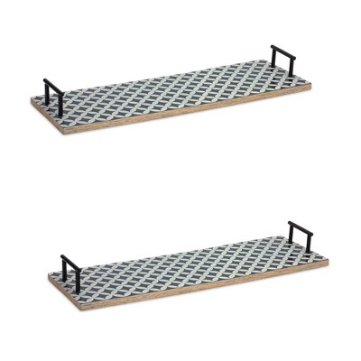 Melrose Geometric Mango Wood Tray (Set of 2)