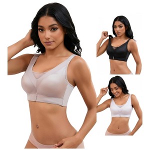 INSPIRE CHIC 3 Pcs Women's V-Neck Mesh Wirefree Adjustable Straps U Back Minimizers Bras - 1 of 4