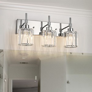 LLHZSY 3/4/5 Light Modern Dimmable Crystal Bathroom Vanity Light Wall Sconces with Crystal Shades - Black and Gold/Chrome - 1 of 4