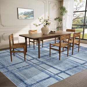 Modern Washable Area Rug, Geometric Pattern Throw Carpet with Non Slip Backing, Low Pile Stain Resistant Floor Carpet for Dorm Office Decor - 1 of 4