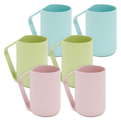 Okuna Outpost Set of 6 Wheat Straw Mugs with Handle, Unbreakable Plastic Coffee Cups, 3 Colors, 13.8 oz