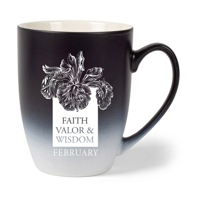 Elanze Designs Faith Valor And Wisdom February Two Toned Ombre Matte Black and White 12 ounce Ceramic Stoneware Coffee Cup Mug