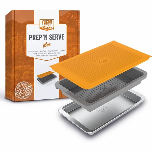 Food Prep BBQ Tray, 4-piece Grill Prep Trays Include a Silicone Marinade  Container for Marinating Meat & a Stainless Steel Serving Platter for all