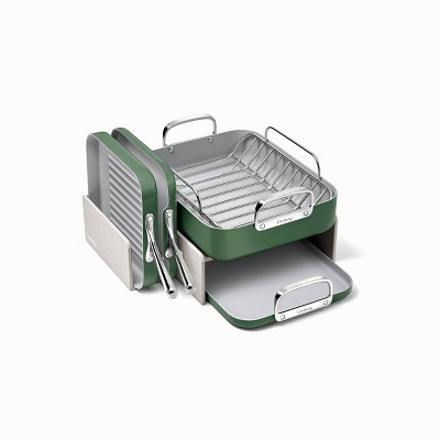 Sage Non-Stick Ceramic Square Cookware Set with Grill Pan