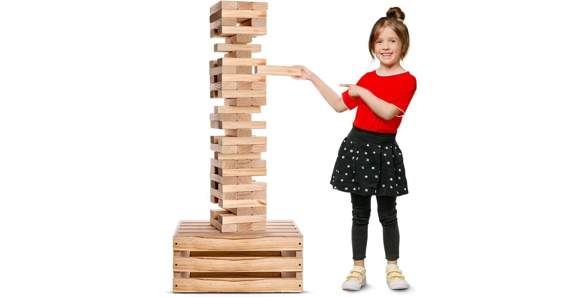 SWOOC Games - Premium Giant Tower Game | 60 Blocks + Storage Crate/Outdoor Table | Stacks up to 5ft | Jumbo Yard Games For Adults And Family