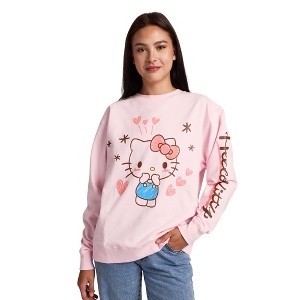 Hello Kitty Hearts & Stars Women’s Cradle Pink Crew Neck Long Sleeve Fleece Sweatshirt - 1 of 4