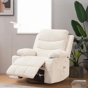 360 Swivel Rocker Chair Small Rocking Recliner, Upholstered Fabric Glider Nursery Chair with Side Pockets with Cup Holder, Massage and Heat Recliner - 1 of 4
