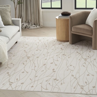 Ivory Beige Floral Synthetic 8' x 10' Area Rug