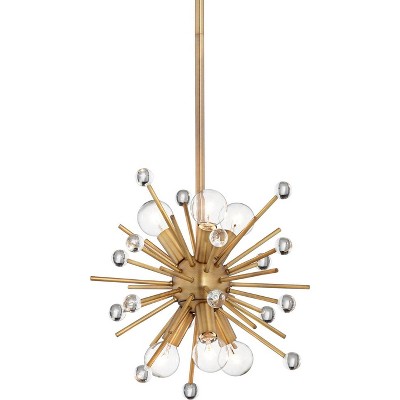 Possini Euro Design Antique Gold Mini Sputnik Pendant Chandelier 12" Wide Modern Clear Crystal 6-Light Fixture Dining Room House