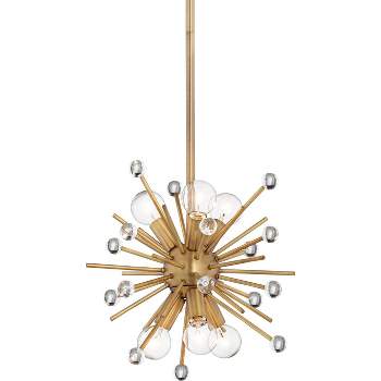 Possini Euro Design Antique Gold Mini Sputnik Pendant Chandelier 12" Wide Modern Clear Crystal 6-Light Fixture Dining Room House
