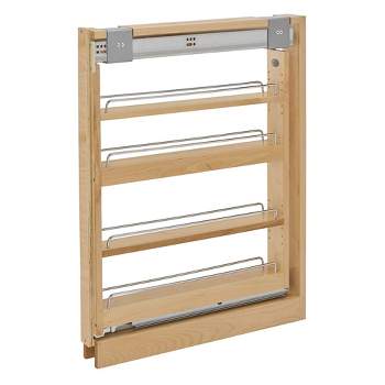 Rev-A-Shelf Kitchen Cabinet Base Filler Soft Close Pullout Organizer Spice Storage Rack with 3 Adjustable Shelves, Maple