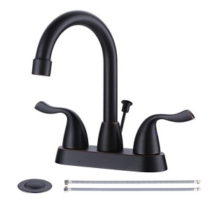 WOWOW 4 in. Centerset Double Handle High Arc Bathroom Faucet with Drain Kit Included in Brushed Nickel - 1 of 4