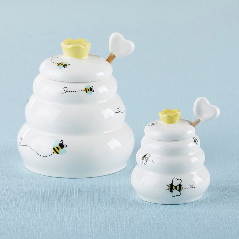 Kate Aspen Sweet As Can Bee Ceramic Honey Pot with Wooden Dipper, 5 of 14