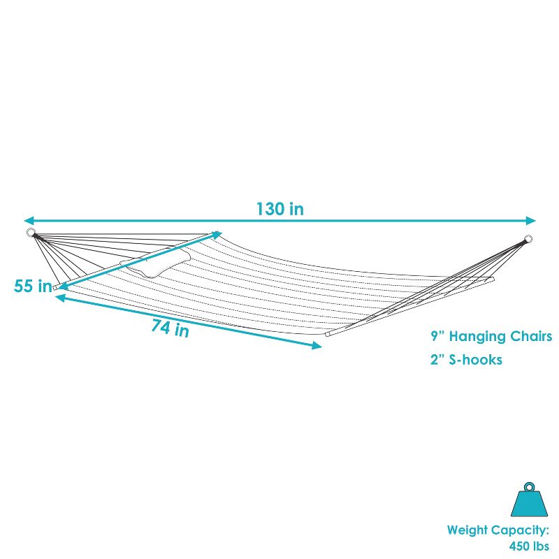 Sunnydaze Large Two-Person Quilted Fabric Hammock with Spreader Bars and Detachable Pillow - 450 lb Weight Capacity - Sandy Beach, 4 of 11