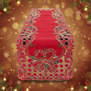 Christmas Table Runner with Emroidered Candy Cane Holly for Christmas Decor & Modern Farmhouse Decor - 1 of 4
