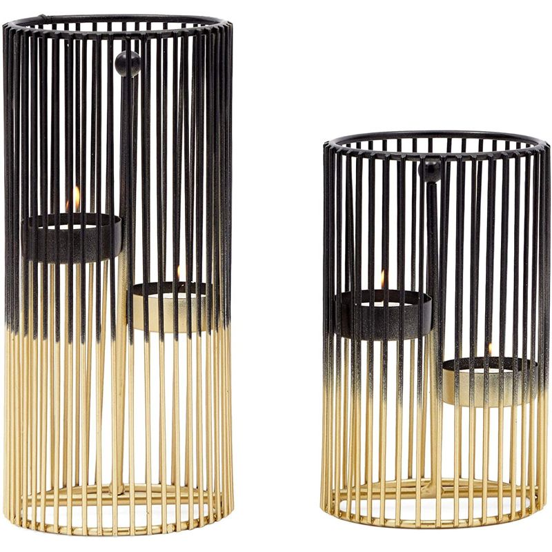 Juvale Set of 2 Black and Gold Geometric Candle Holders for Modern Table Decor, 2 Sizes, 1 of 7