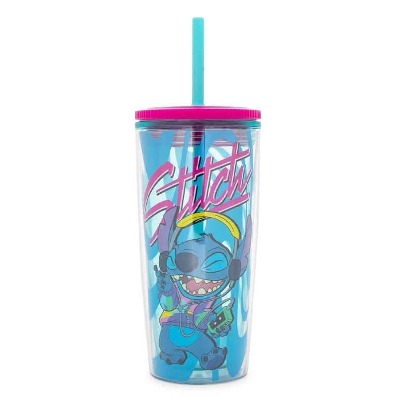 Silver Buffalo Disney Lilo & Stitch Jamming Plastic Tumbler With Lid and Straw | Hold 20 Ounces, 1 of 7