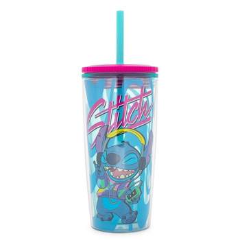 Silver Buffalo Disney Lilo & Stitch Jamming Plastic Tumbler With Lid and Straw | Hold 20 Ounces