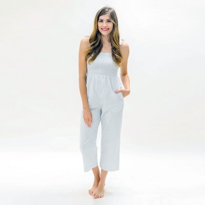 Hope & Henry Womens' Smocked Button Front Jumpsuit