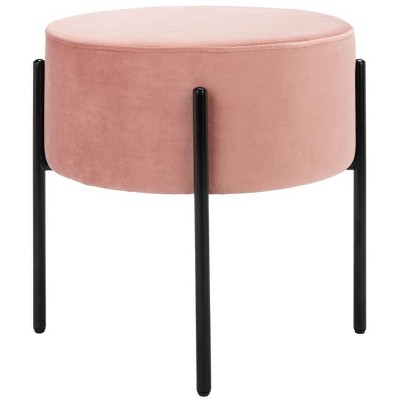 Lisbon 20" Dusty Rose Velvet Round Ottoman with Black Metal Legs