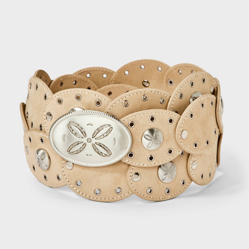Western Oval Disk with Studs & Grommet Western Belt - Universal Thread™ Tan L