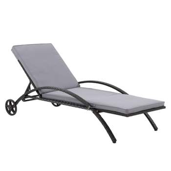 Patio Sun Lounger with Cushions - Black/Gray - CorLiving