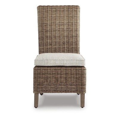 Coastal Driftwood Beige Armless Side Chair with Cushion
